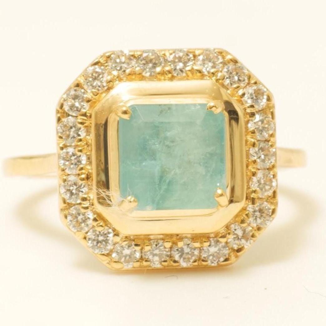 Princess Cut Halo Emerald Gemstone Diamond Ring