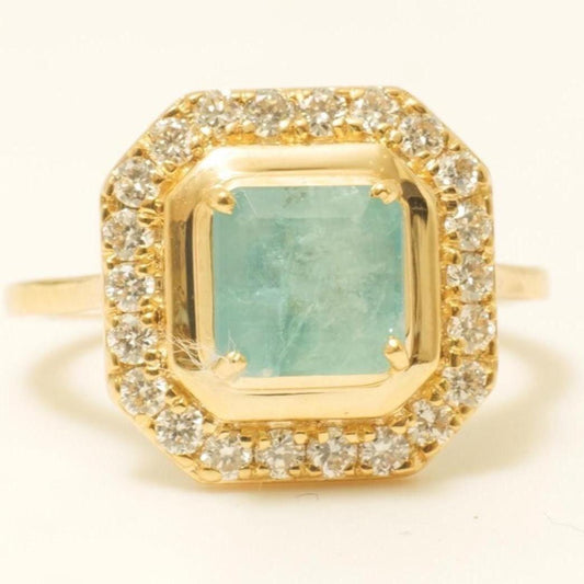 Princess Cut Halo Emerald Gemstone Diamond Ring