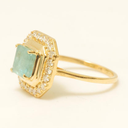 Princess Cut Halo Emerald Gemstone Diamond Ring