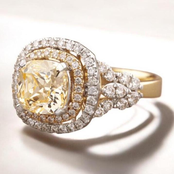 Cushion Yellow Sapphire Diamond Ring