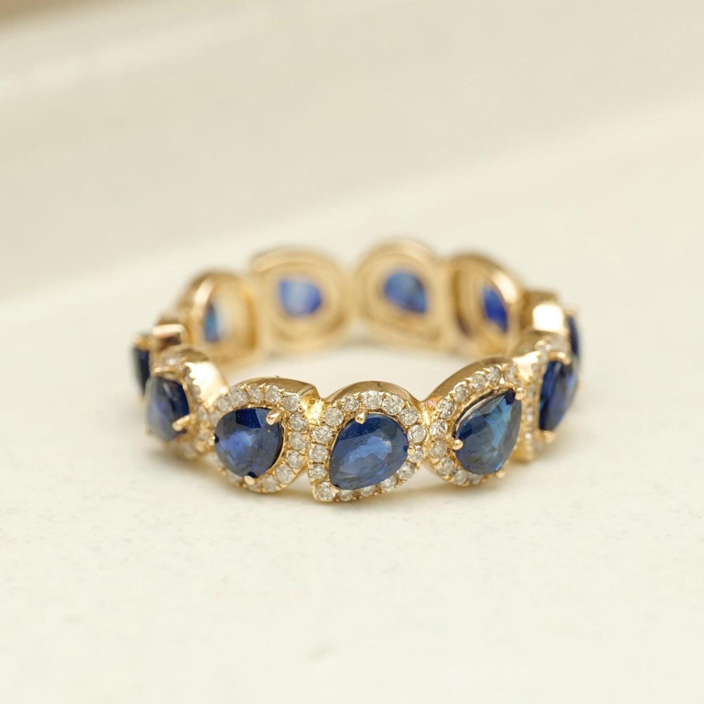 Pear Blue Sapphire Diamond Ring