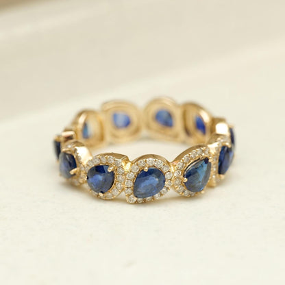 Pear Blue Sapphire Diamond Ring