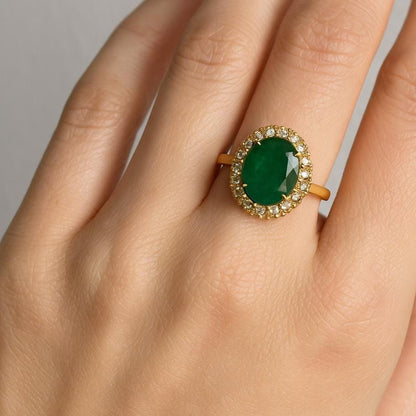 Oval Emerald Halo Diamond Ring