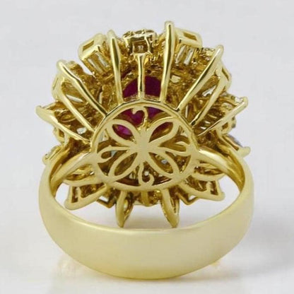 Oval Ruby Baguette Halo Ring