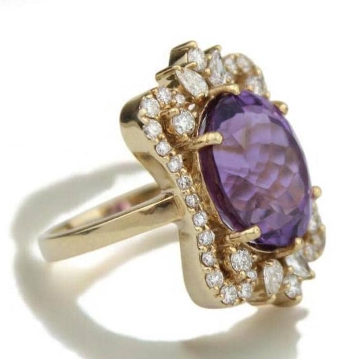 Oval Amethyst Diamond Halo Ring
