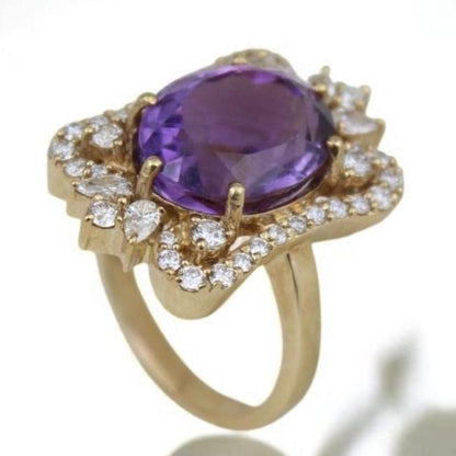 Oval Amethyst Diamond Halo Ring