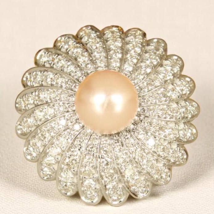 Cultured Pearl Flower Diamond Ring