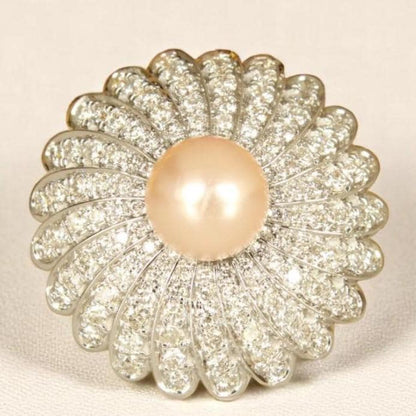 Cultured Pearl Flower Diamond Ring