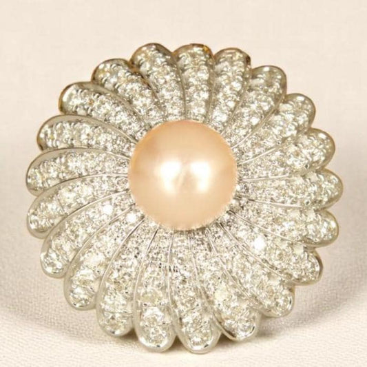Cultured Pearl Flower Diamond Ring
