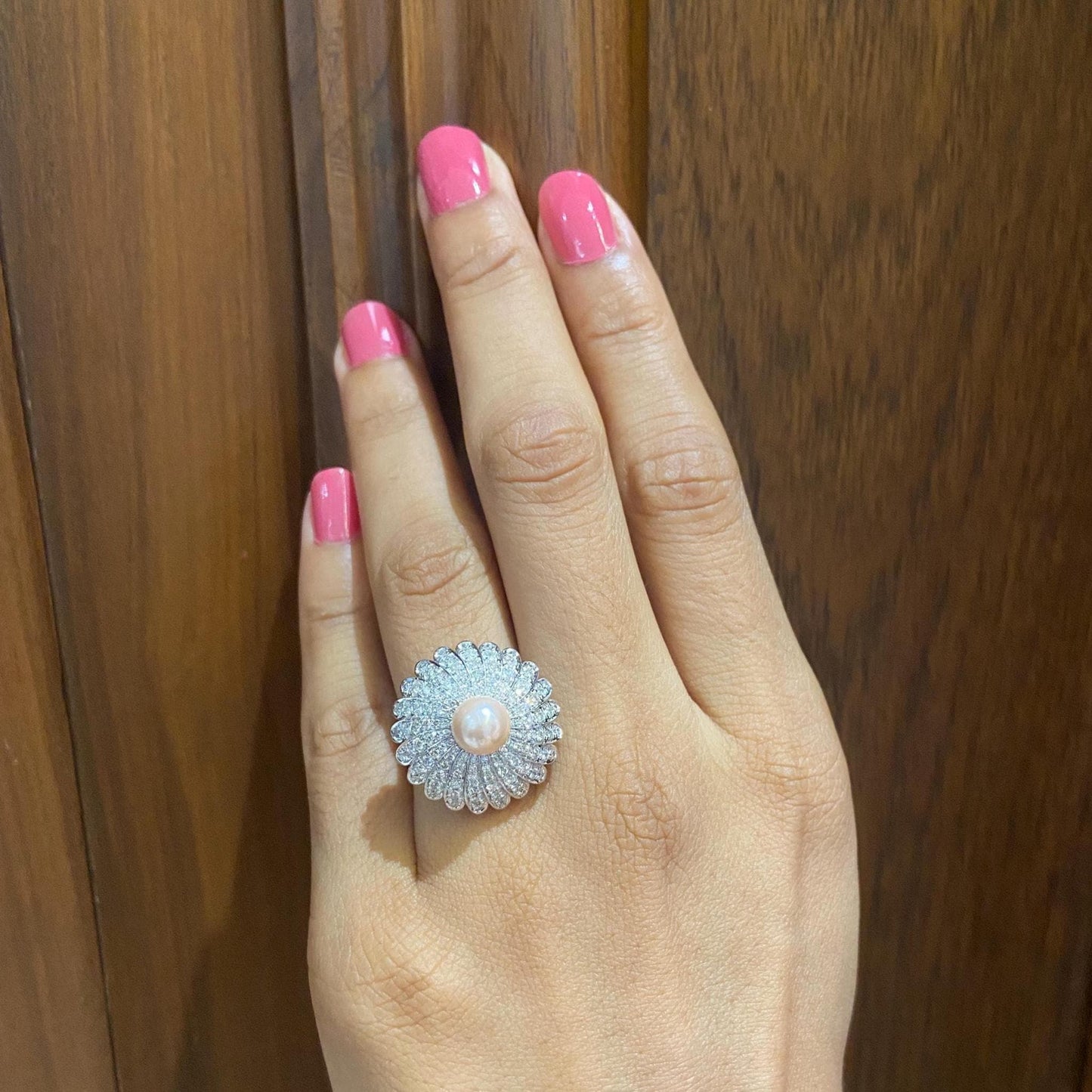 Cultured Pearl Flower Diamond Ring