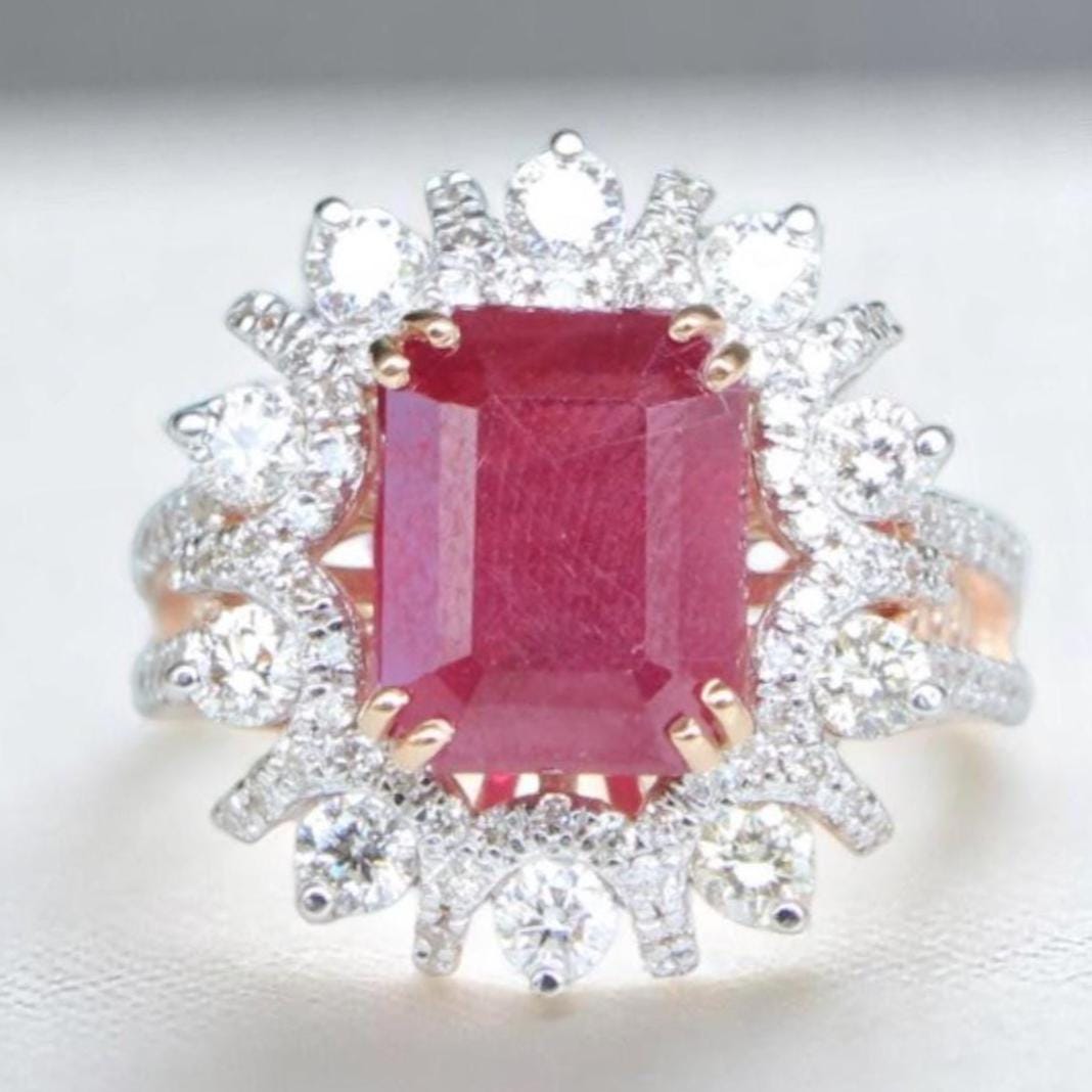 Emerald Cut Ruby Diamond Ring