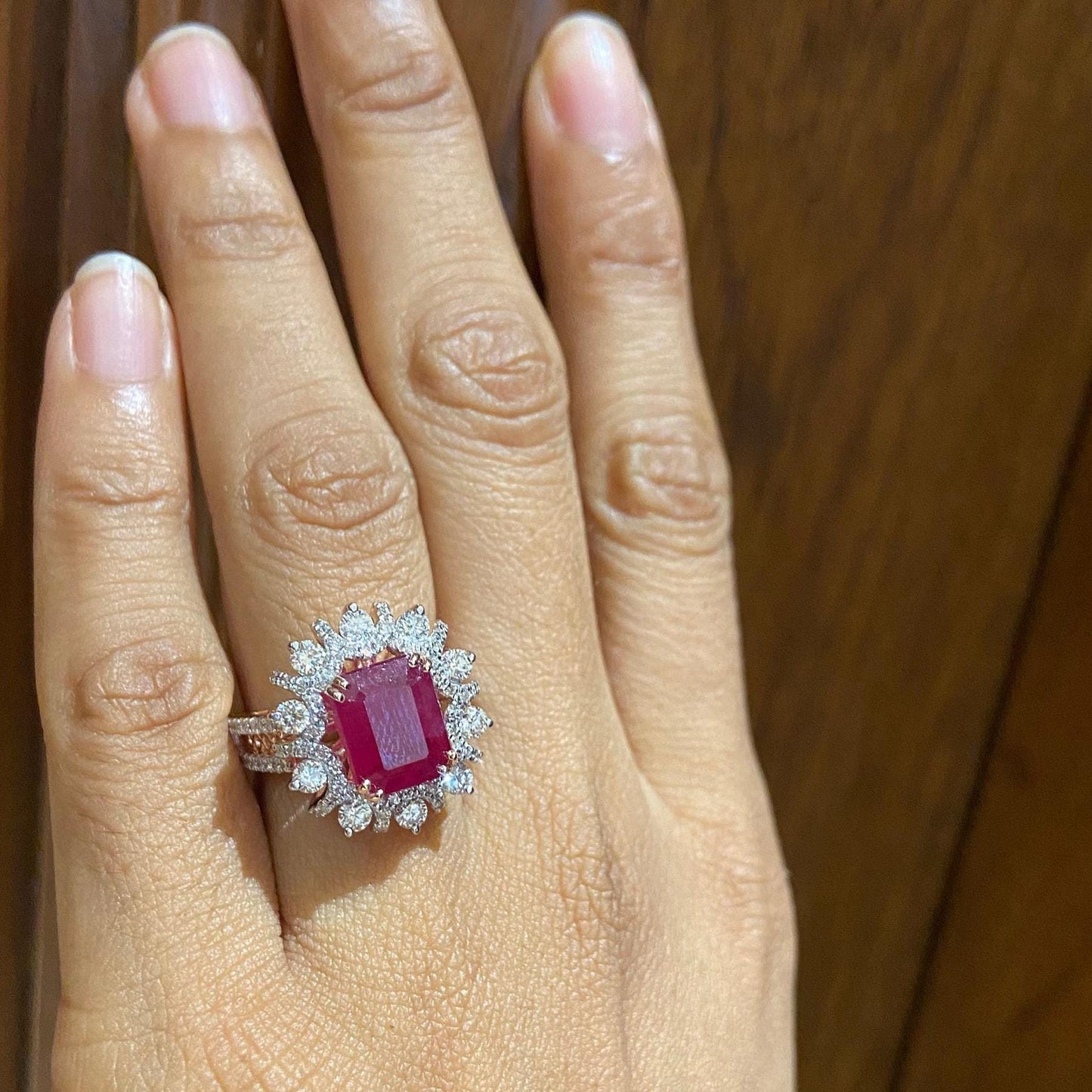 Emerald Cut Ruby Diamond Ring