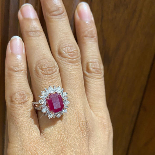 Emerald Cut Ruby Diamond Ring