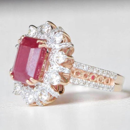 Emerald Cut Ruby Diamond Ring