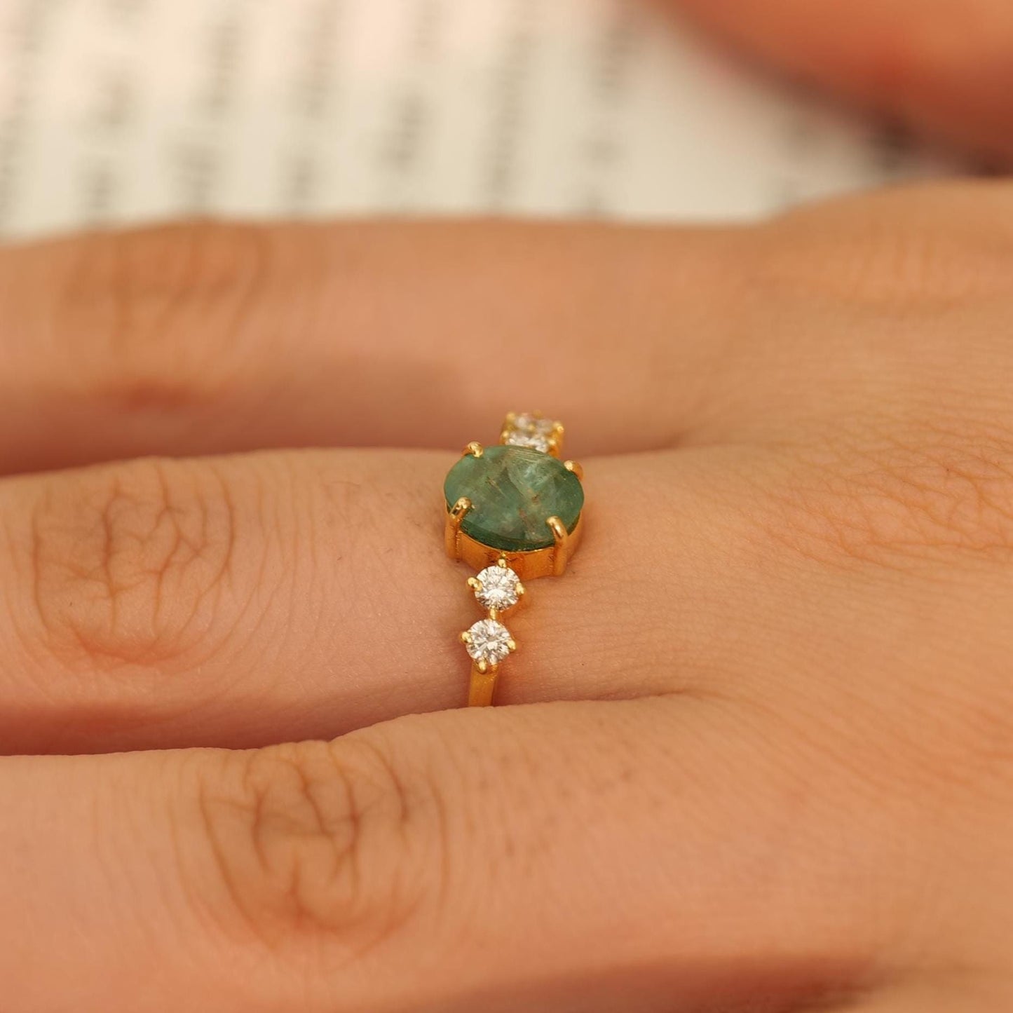 Oval Emerald Diamond Engagement Ring