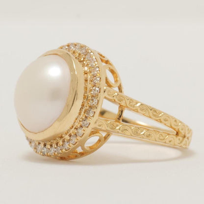 Pearl Halo Diamond Ring