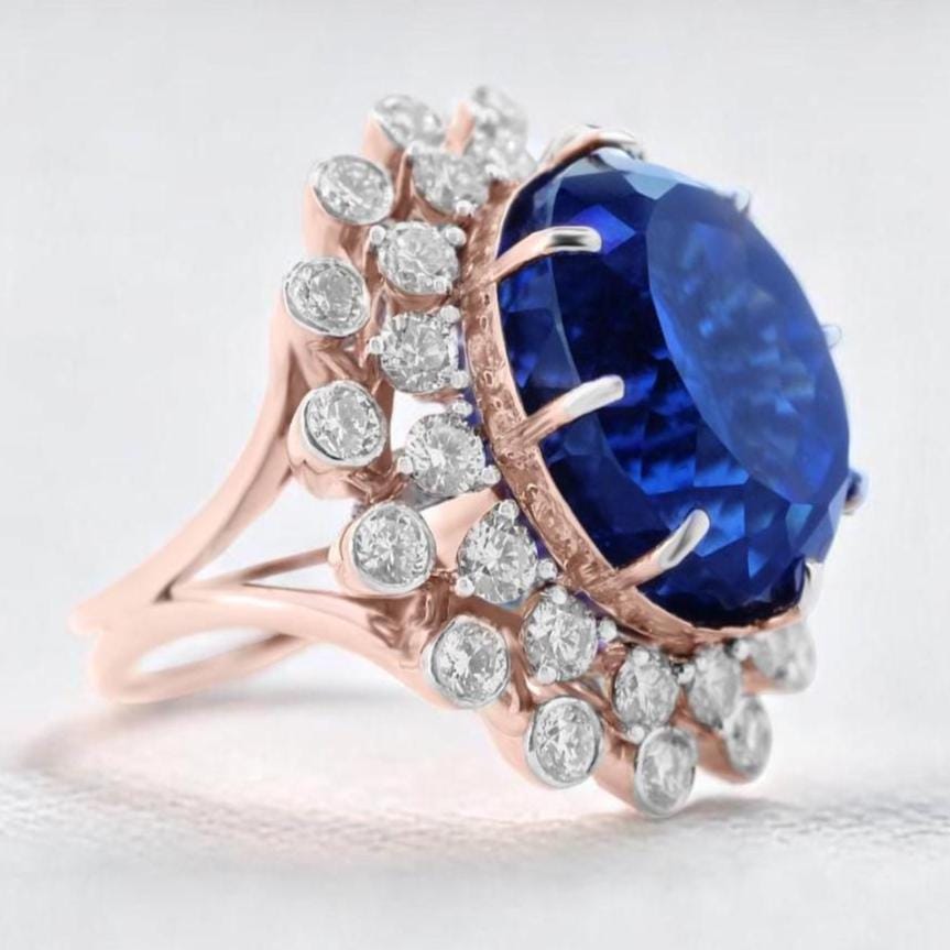 Blue Sapphire Oval Gemstone Diamond Ring