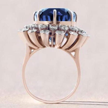 Blue Sapphire Oval Gemstone Diamond Ring