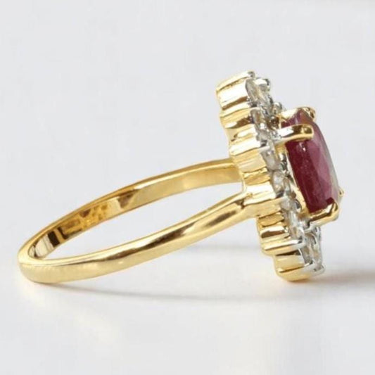 Oval Ruby Halo Diamond Ring
