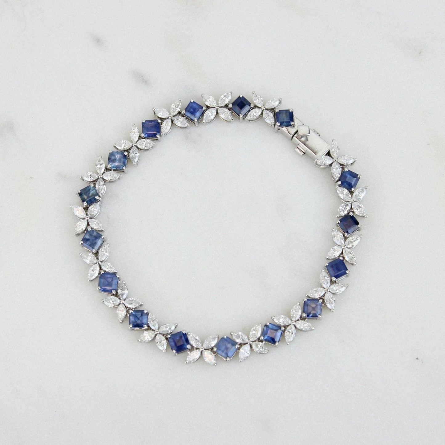 Floral Natural Diamond Blue Sapphire Tennis Bracelet