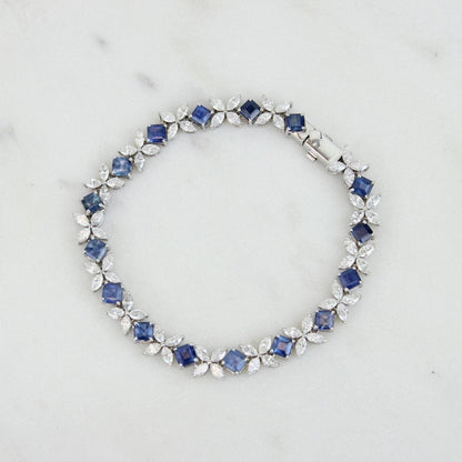 Floral Natural Diamond Blue Sapphire Tennis Bracelet