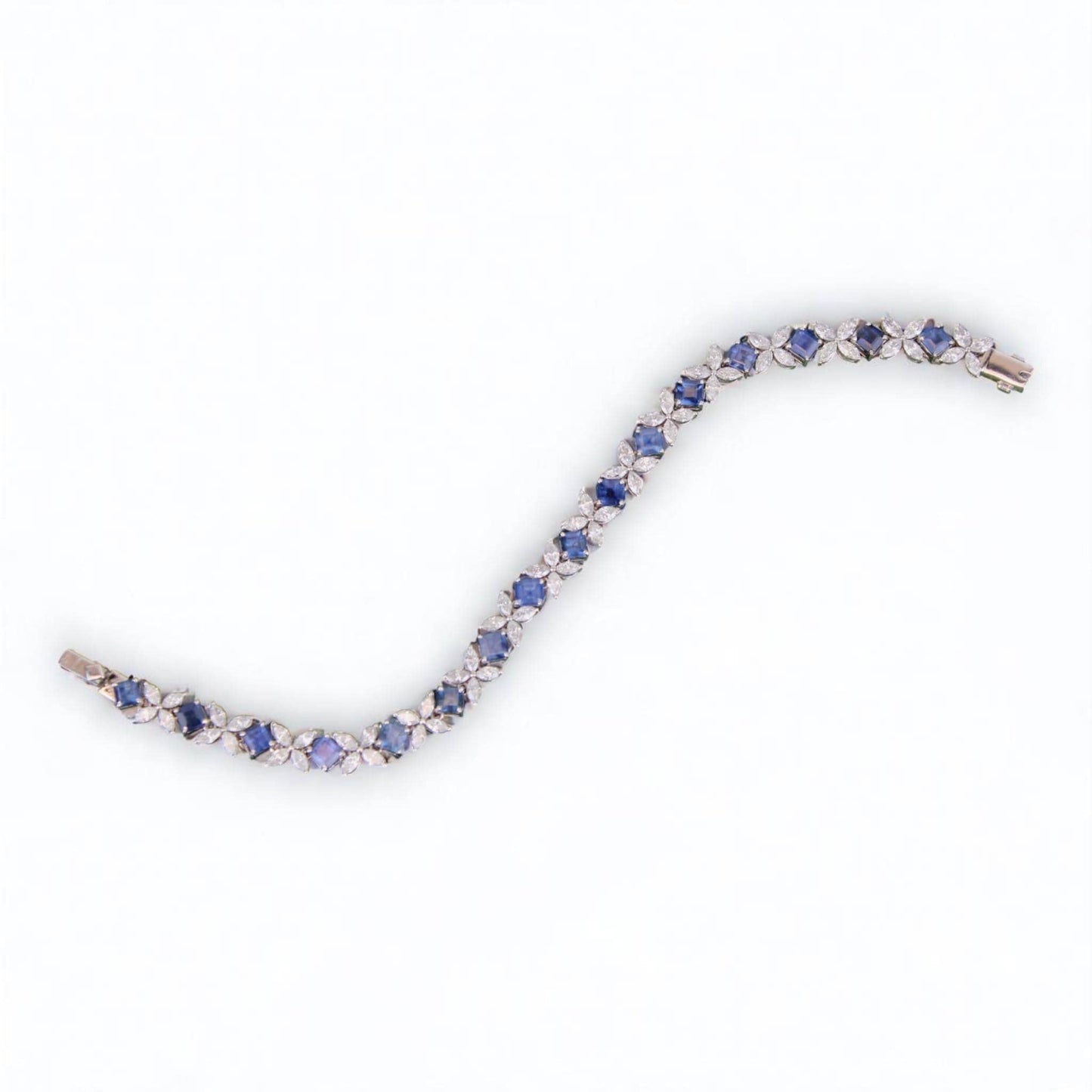 Floral Natural Diamond Blue Sapphire Tennis Bracelet