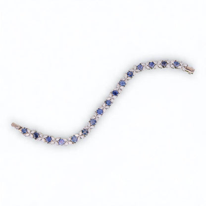 Floral Natural Diamond Blue Sapphire Tennis Bracelet