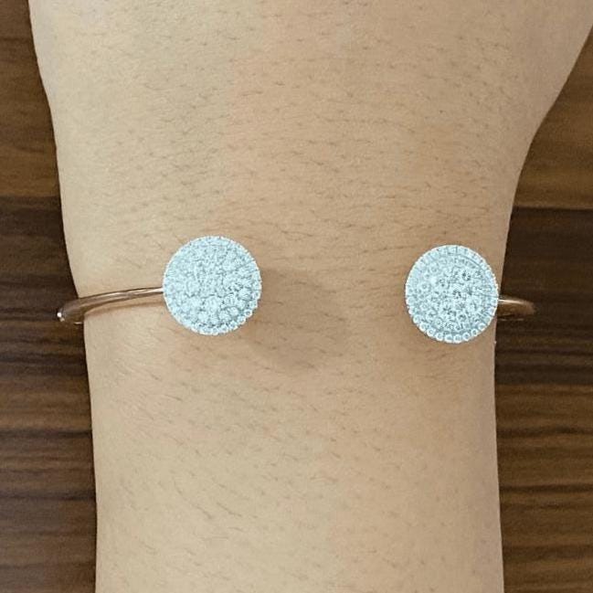 Circle Natural Diamond Stackable Open Cuff Bracelet