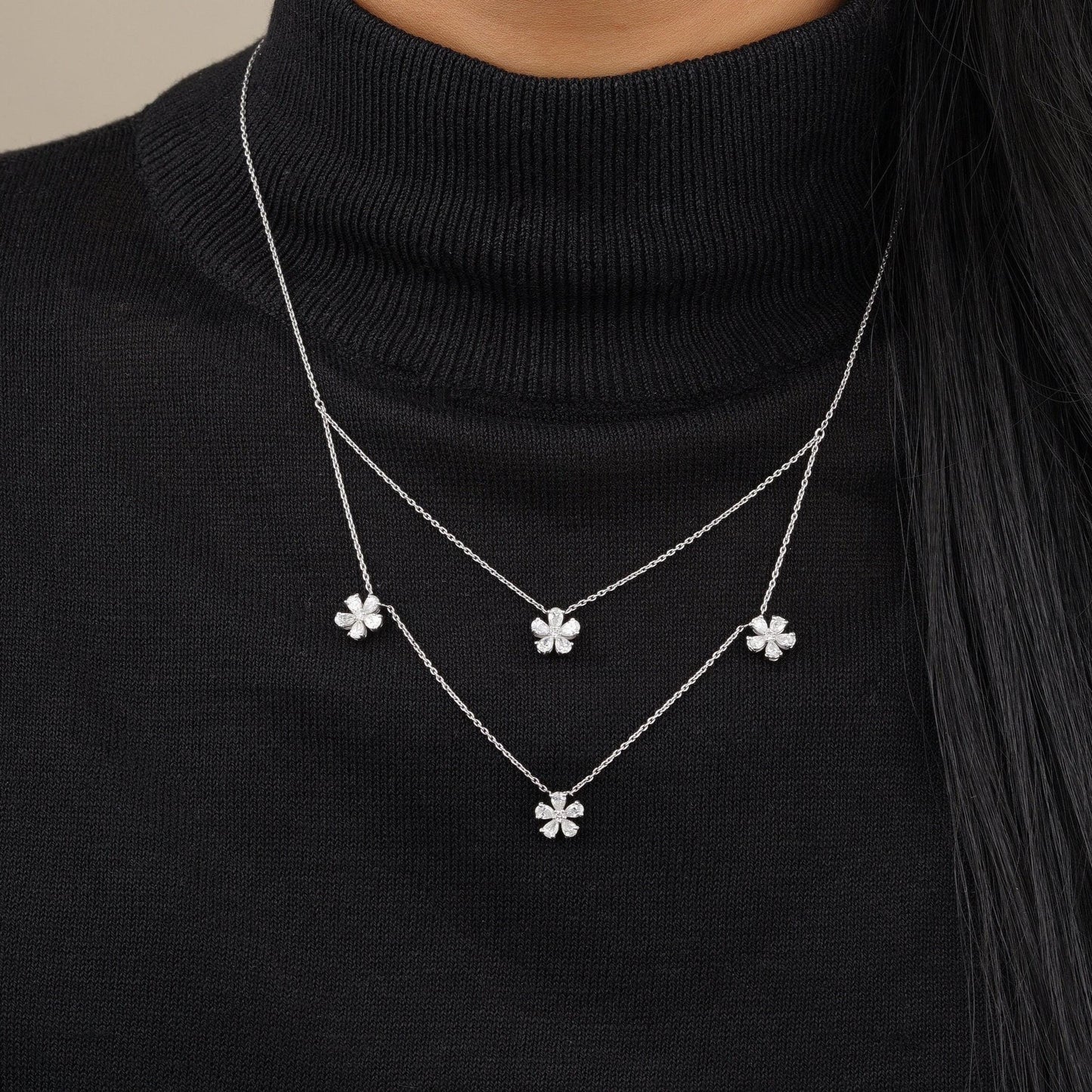 Layered Floral Diamond Necklace