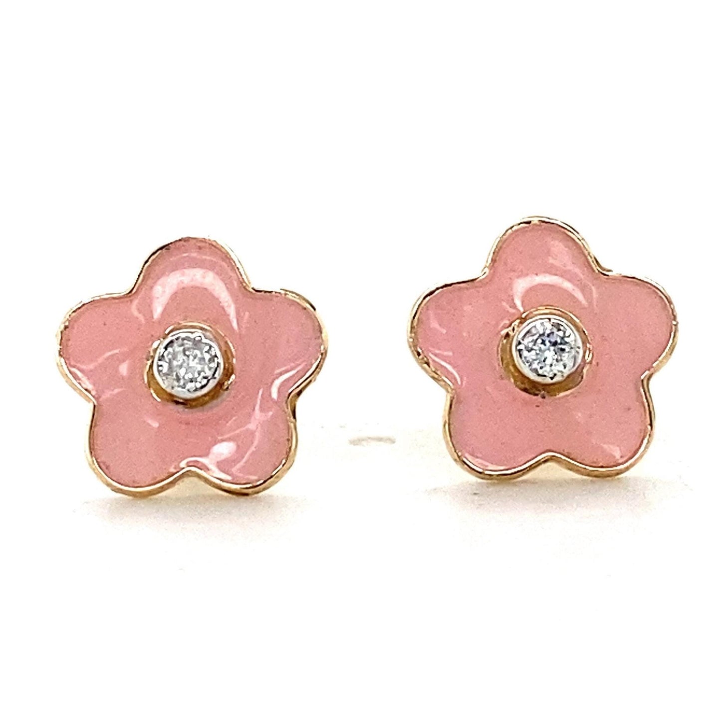 Kids Enameled Flower Diamond Stud Earrings