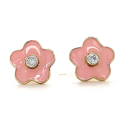 Kids Enameled Flower Diamond Stud Earrings
