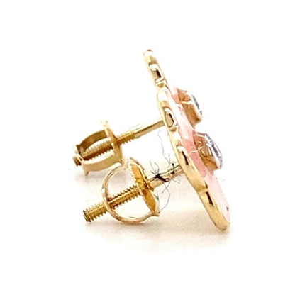 Kids Enameled Flower Diamond Stud Earrings