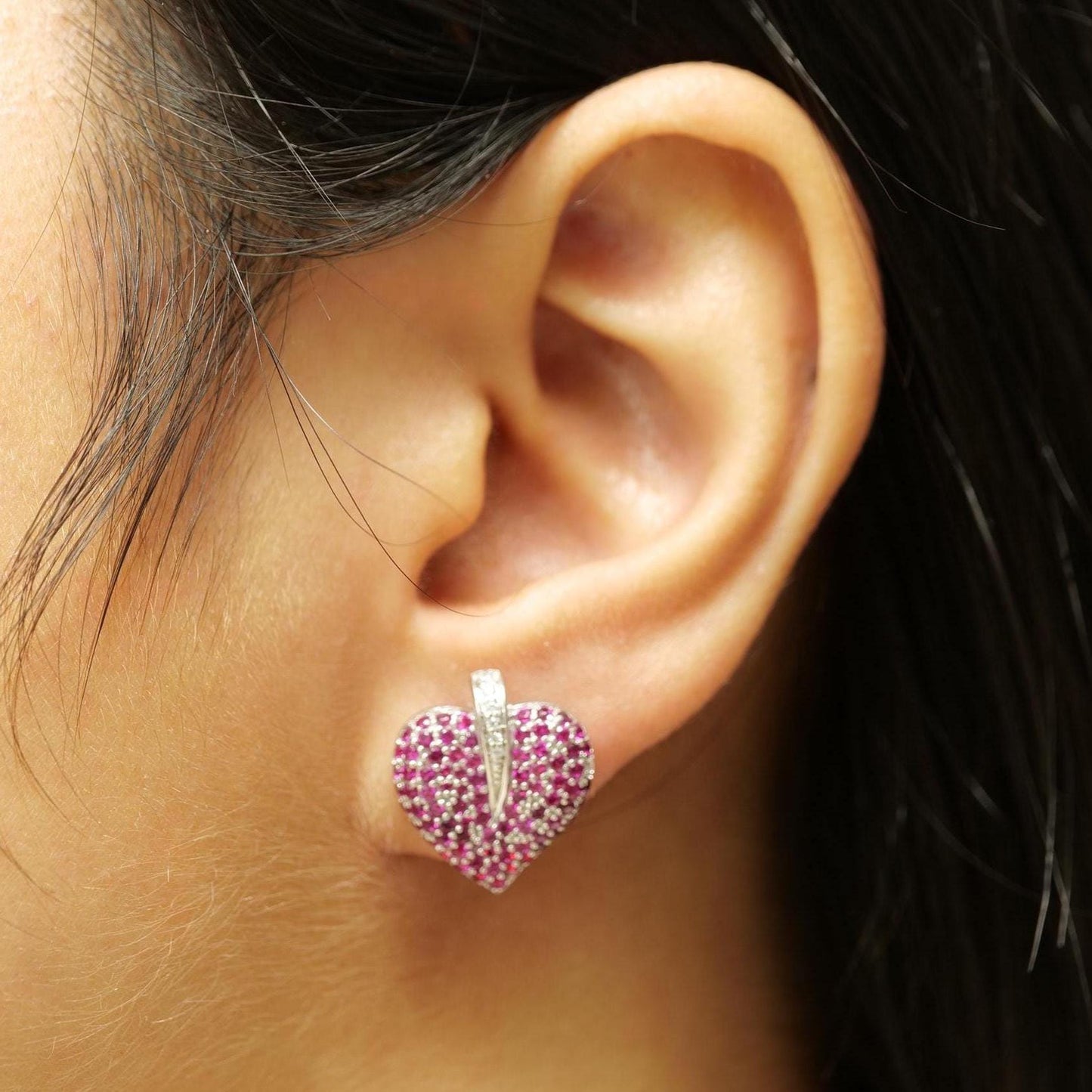 Heart Pink Sapphire Diamond Stud Earrings