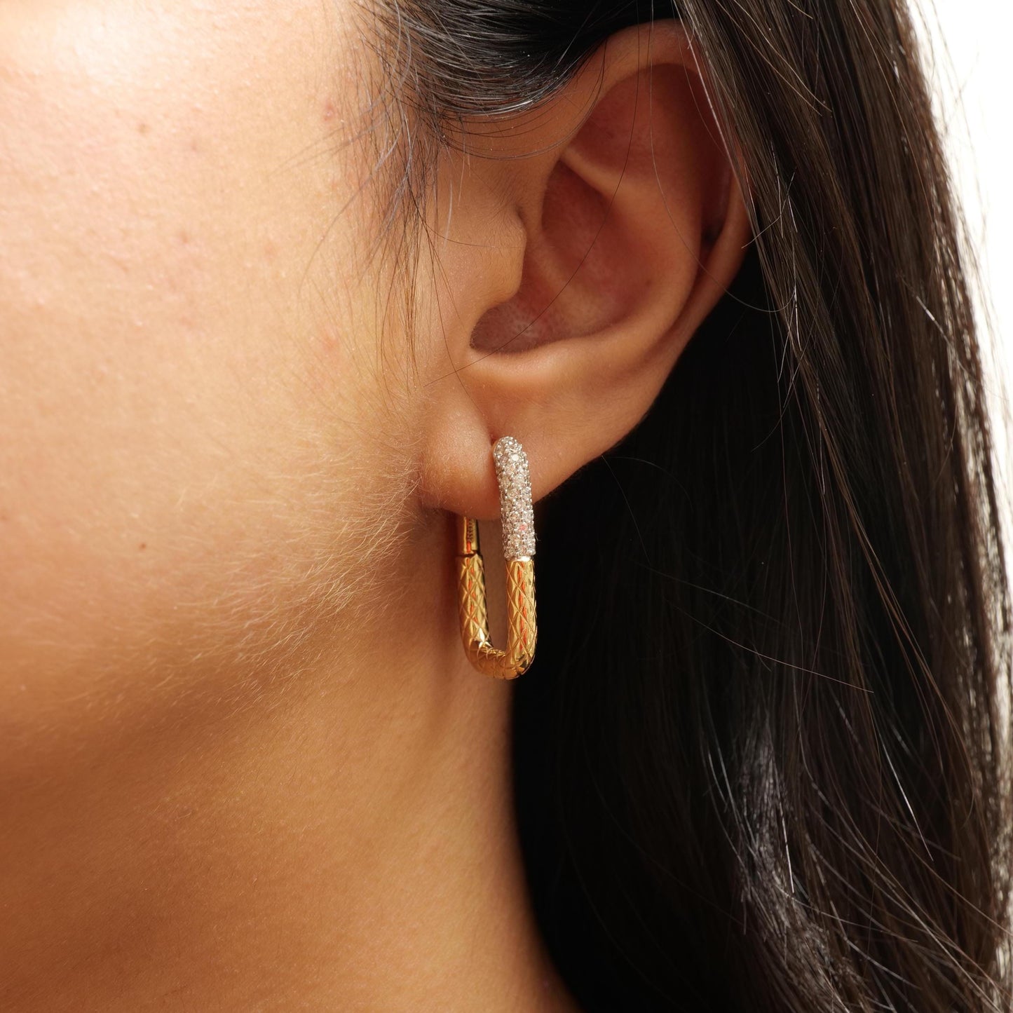 Carabiner Diamond Huggie Hoop Earrings