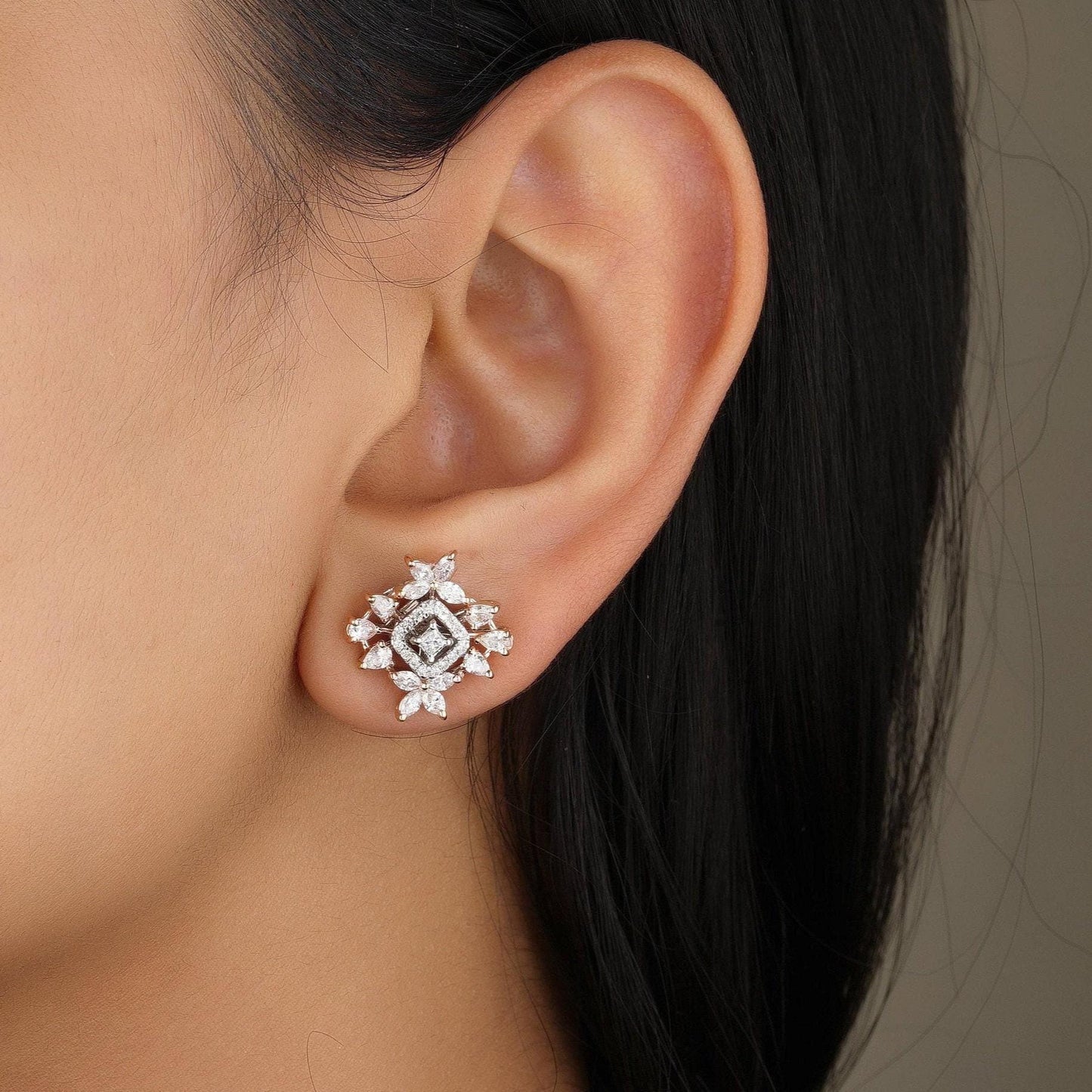Leaflet Floral Diamond Stud Earrings