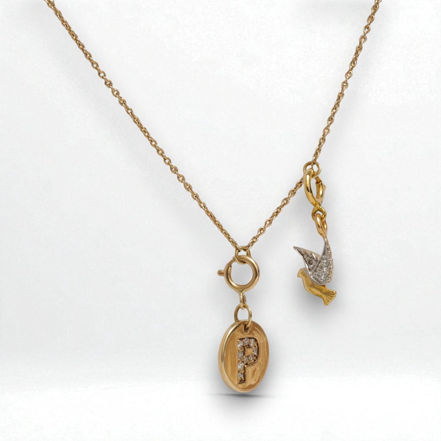 Personalized Initial Bird Charm Diamond Necklace