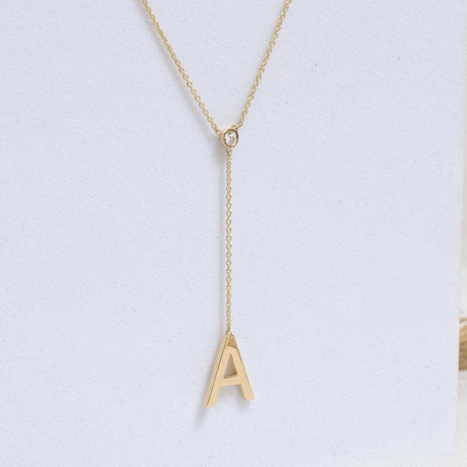 Personalized Bold Initial Lariat Diamond Necklace