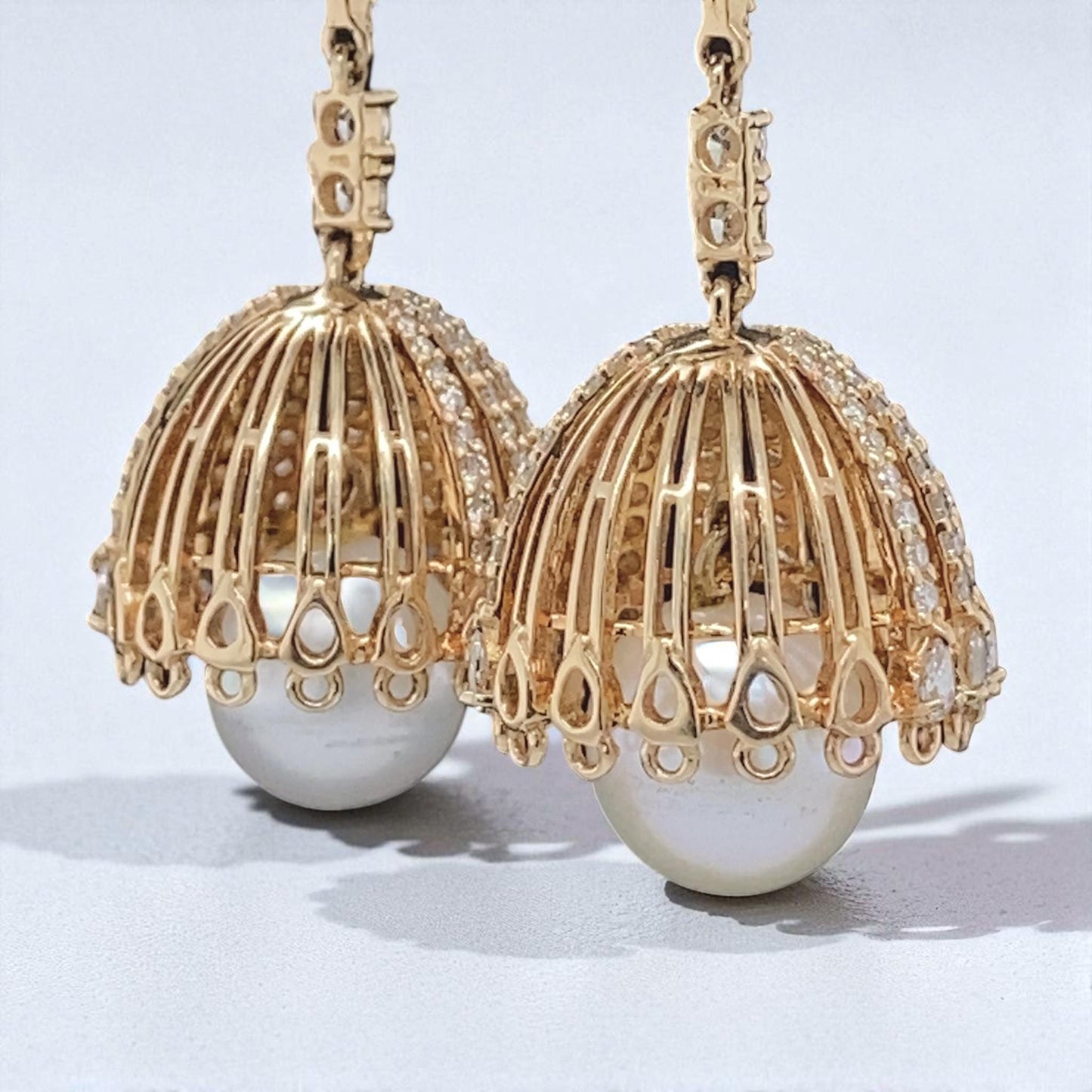 Pearl Drop Diamond Dangle Earrings