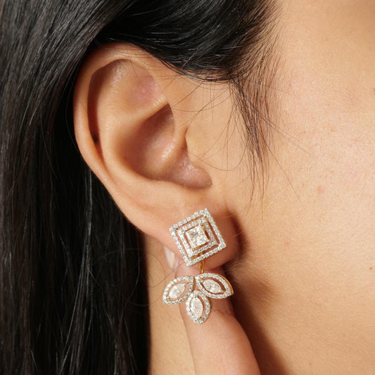 Geometric Leaf Halo Diamond Studs