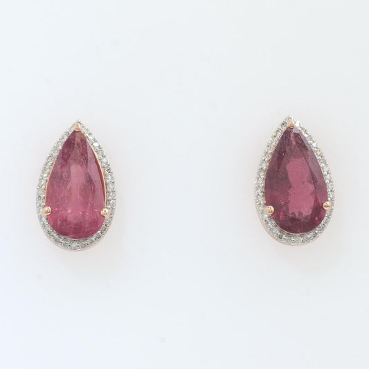 Pear Tourmaline Halo Diamond Stud Earrings