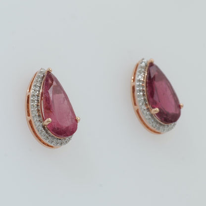 Pear Tourmaline Halo Diamond Stud Earrings