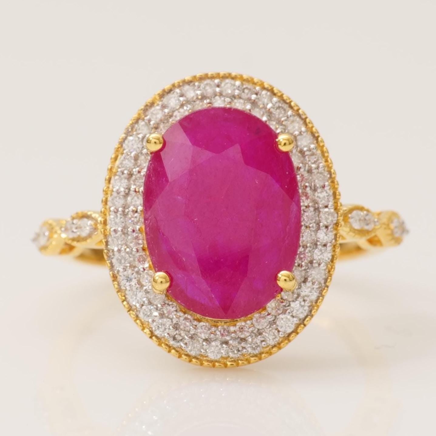 Oval Ruby Double Halo Diamond Ring