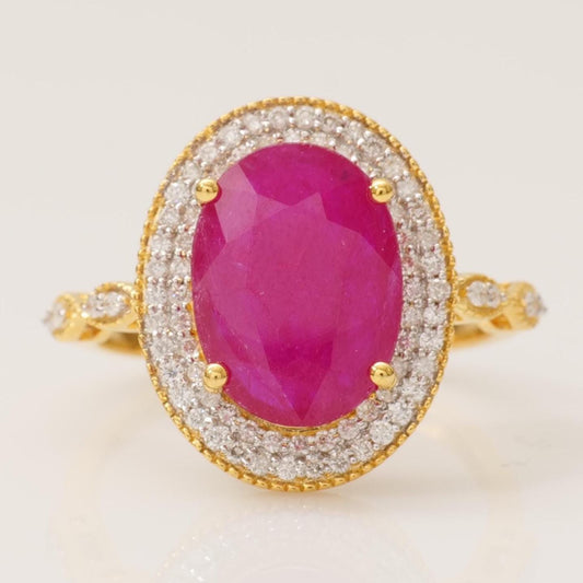 Oval Ruby Double Halo Diamond Ring