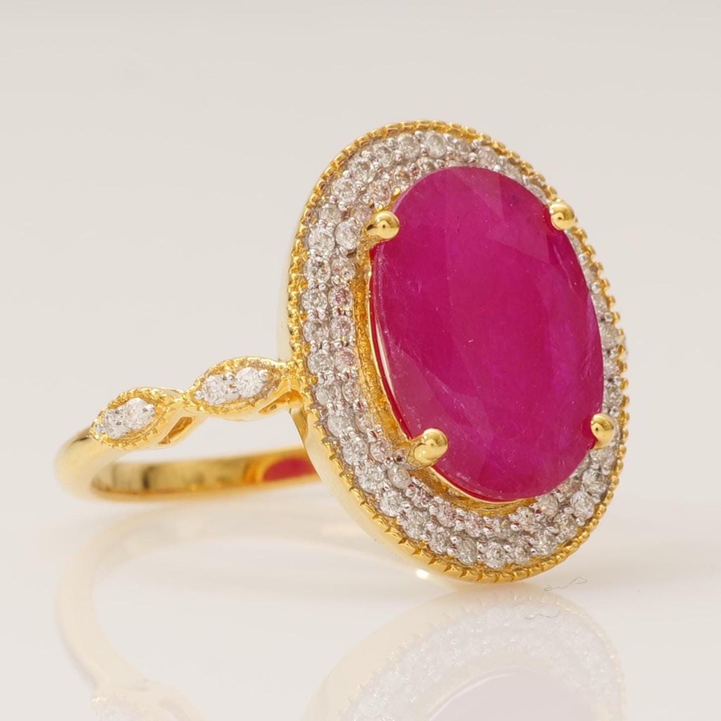 Oval Ruby Double Halo Diamond Ring