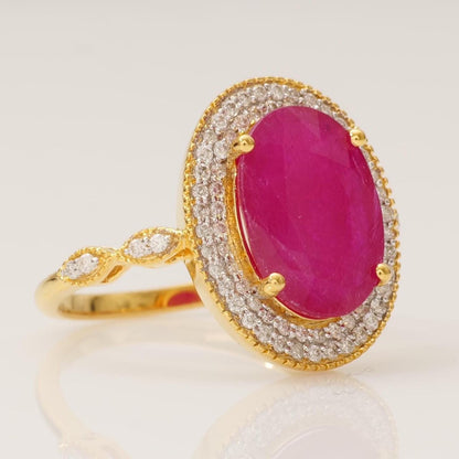 Oval Ruby Double Halo Diamond Ring