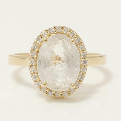 White Sapphire Oval Halo Diamond Ring