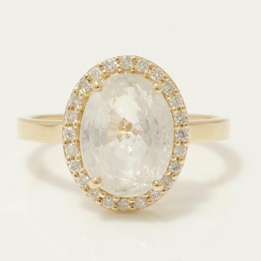 White Sapphire Oval Halo Diamond Ring