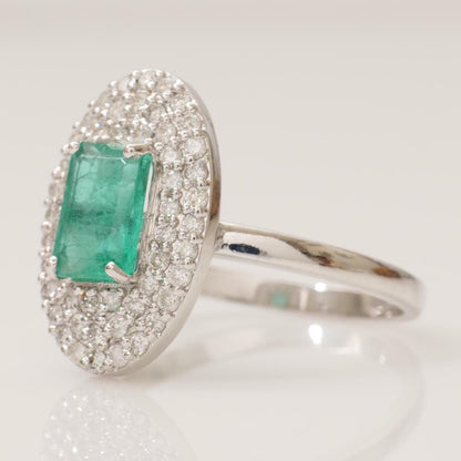 Emerald Cut Emerald Gemstone Diamond Ring