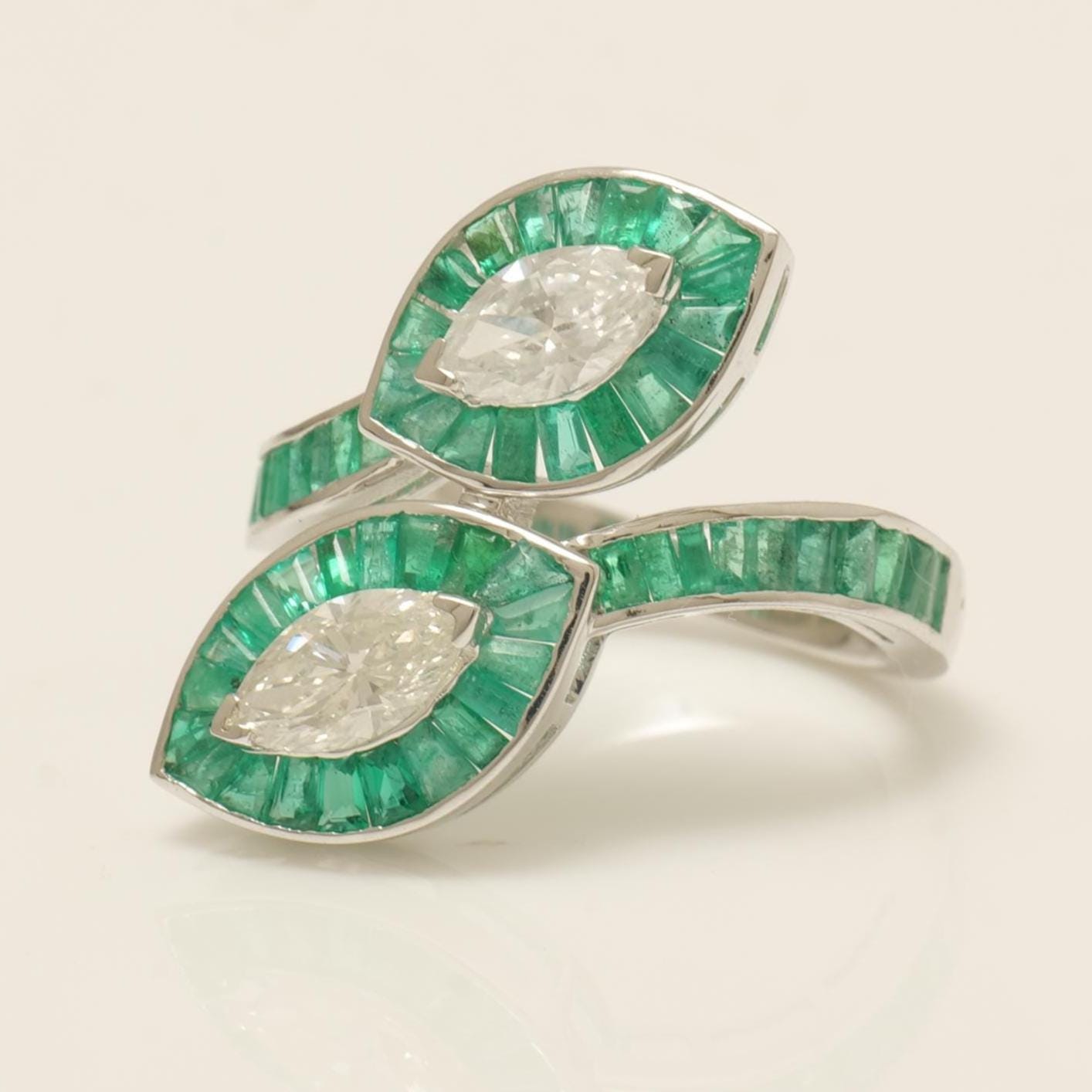 Baguette Cut Emerald Halo Diamond Ring