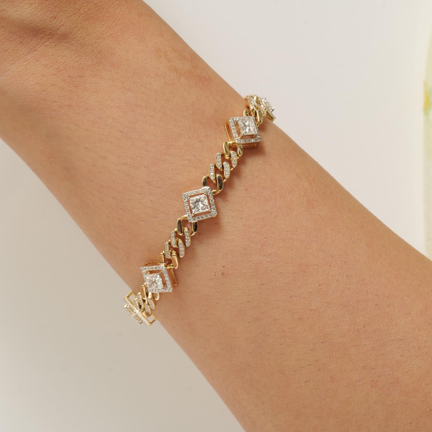 Square Halo Natural Diamond Wedding Tennis Bracelet